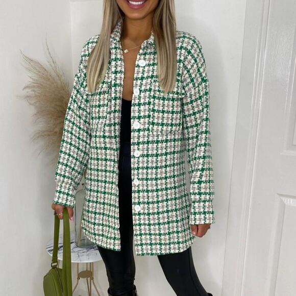 new collection green gingham houndstooth coat - Picture 1 of 9